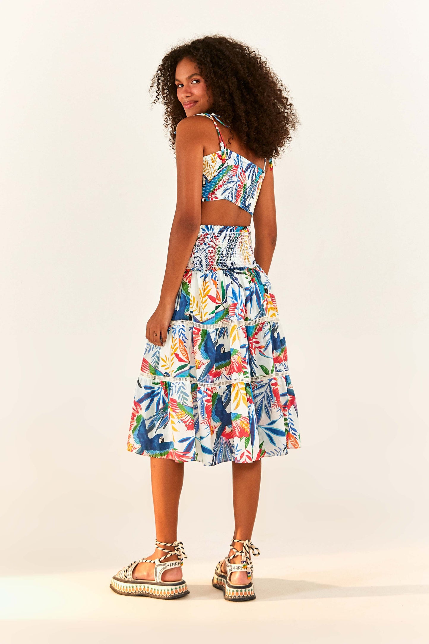 Macaw Wind Smocked Midi Skirt