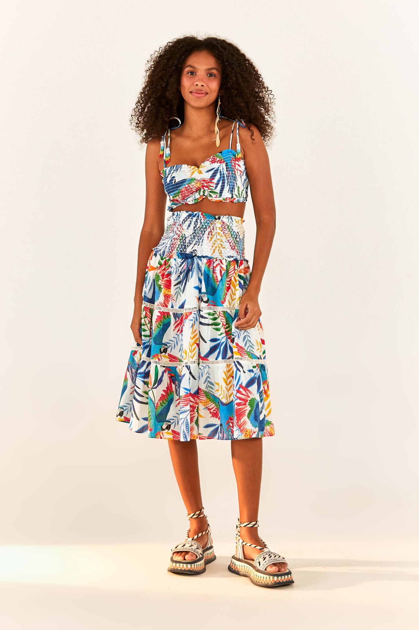 Macaw Wind Smocked Midi Skirt