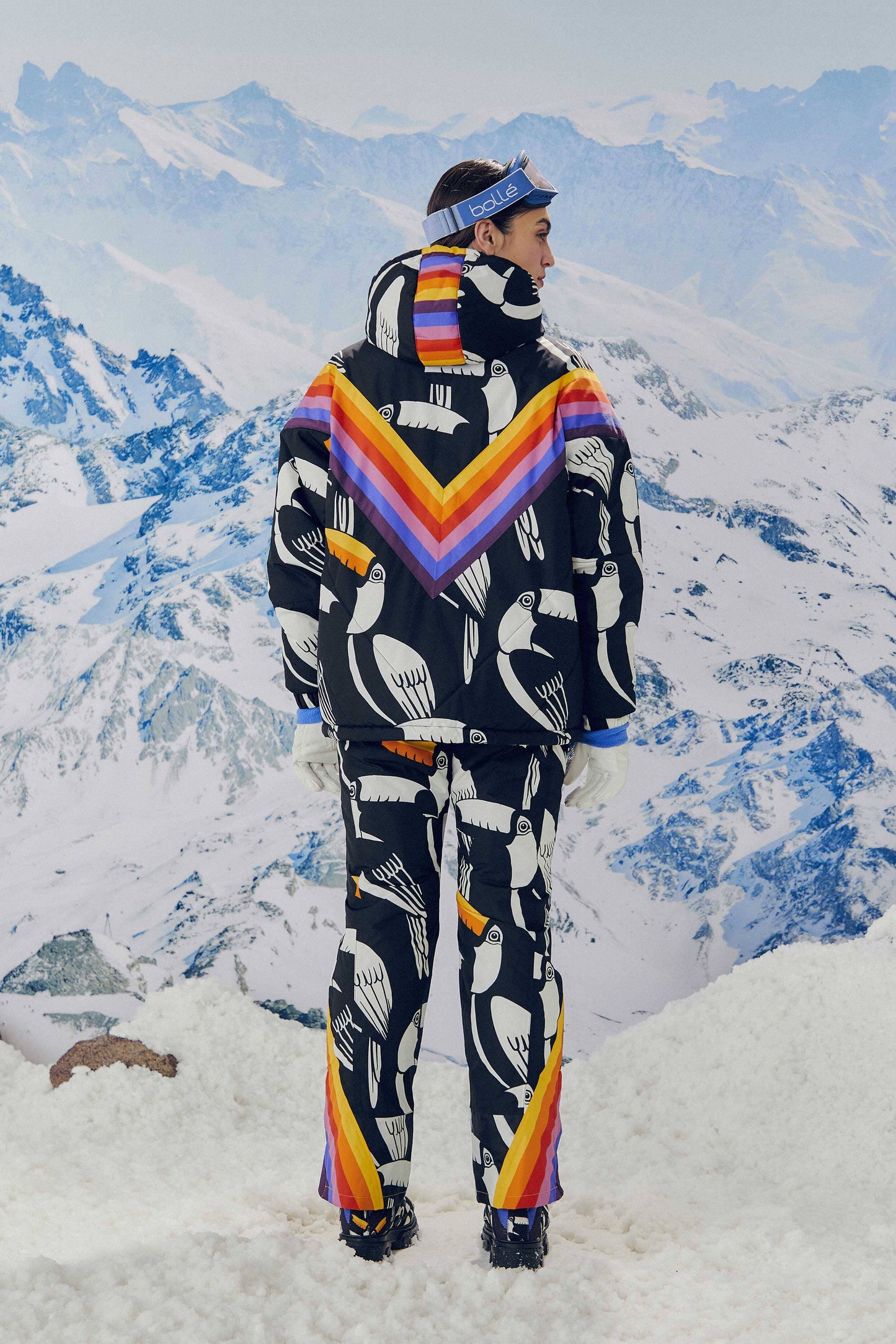 Black Graphic Toucans Ski Puffer Jacket