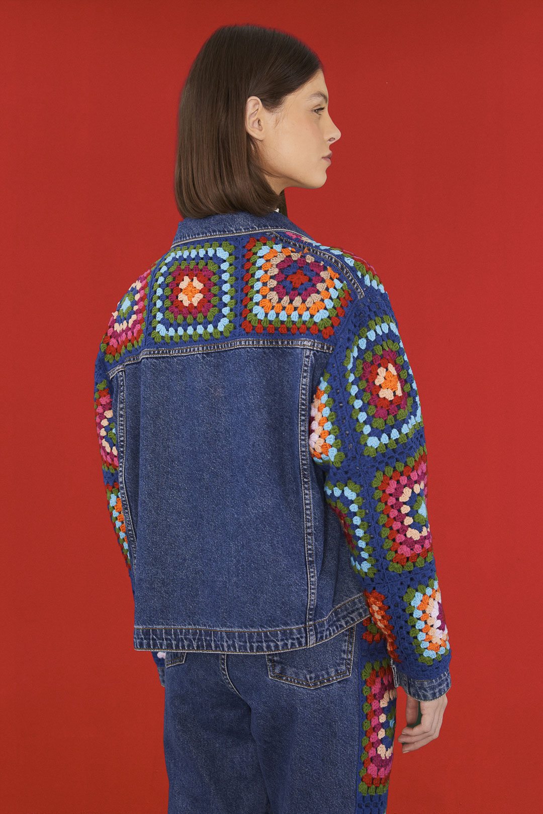 Crochet Squares Denim Jacket