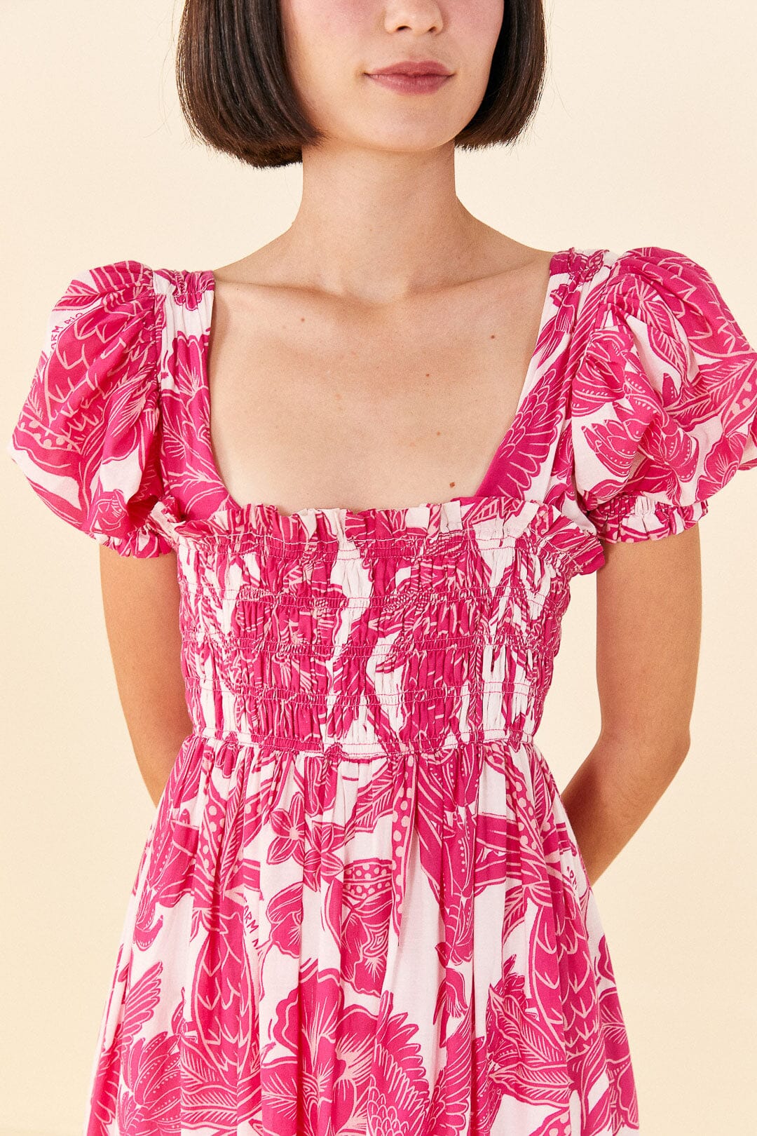 Pink Tropical Woodcut Maxi Dress