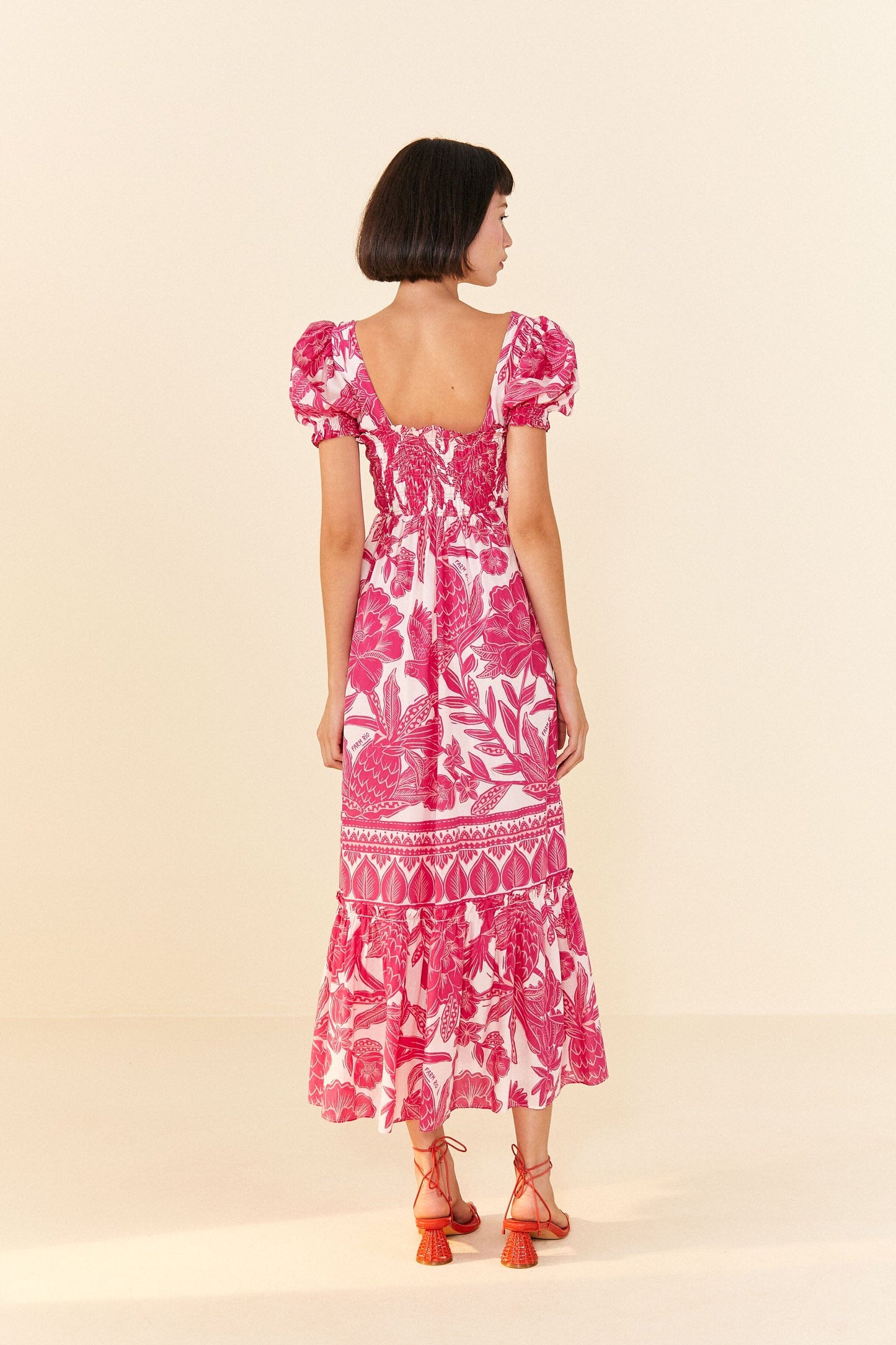 Pink Tropical Woodcut Maxi Dress