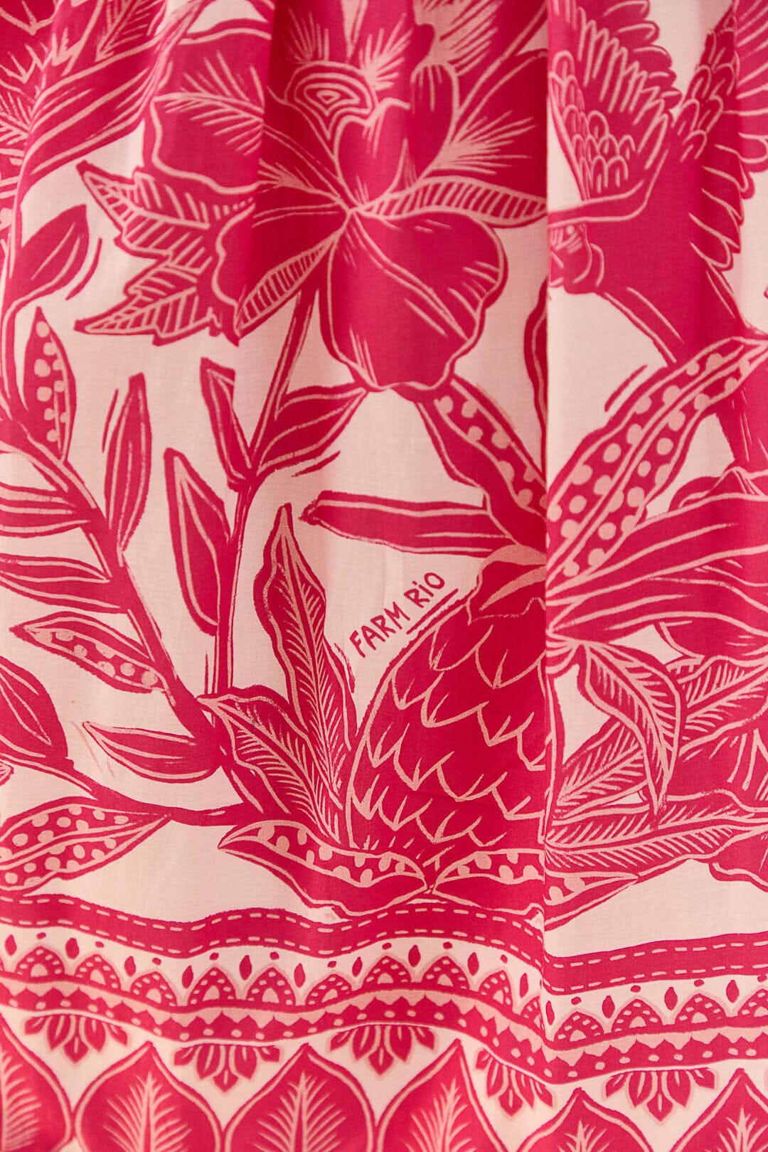 Pink Tropical Woodcut Maxi Dress