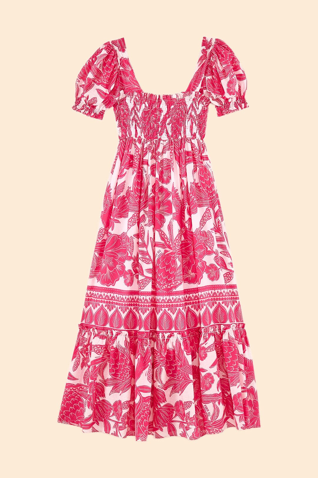 Pink Tropical Woodcut Maxi Dress