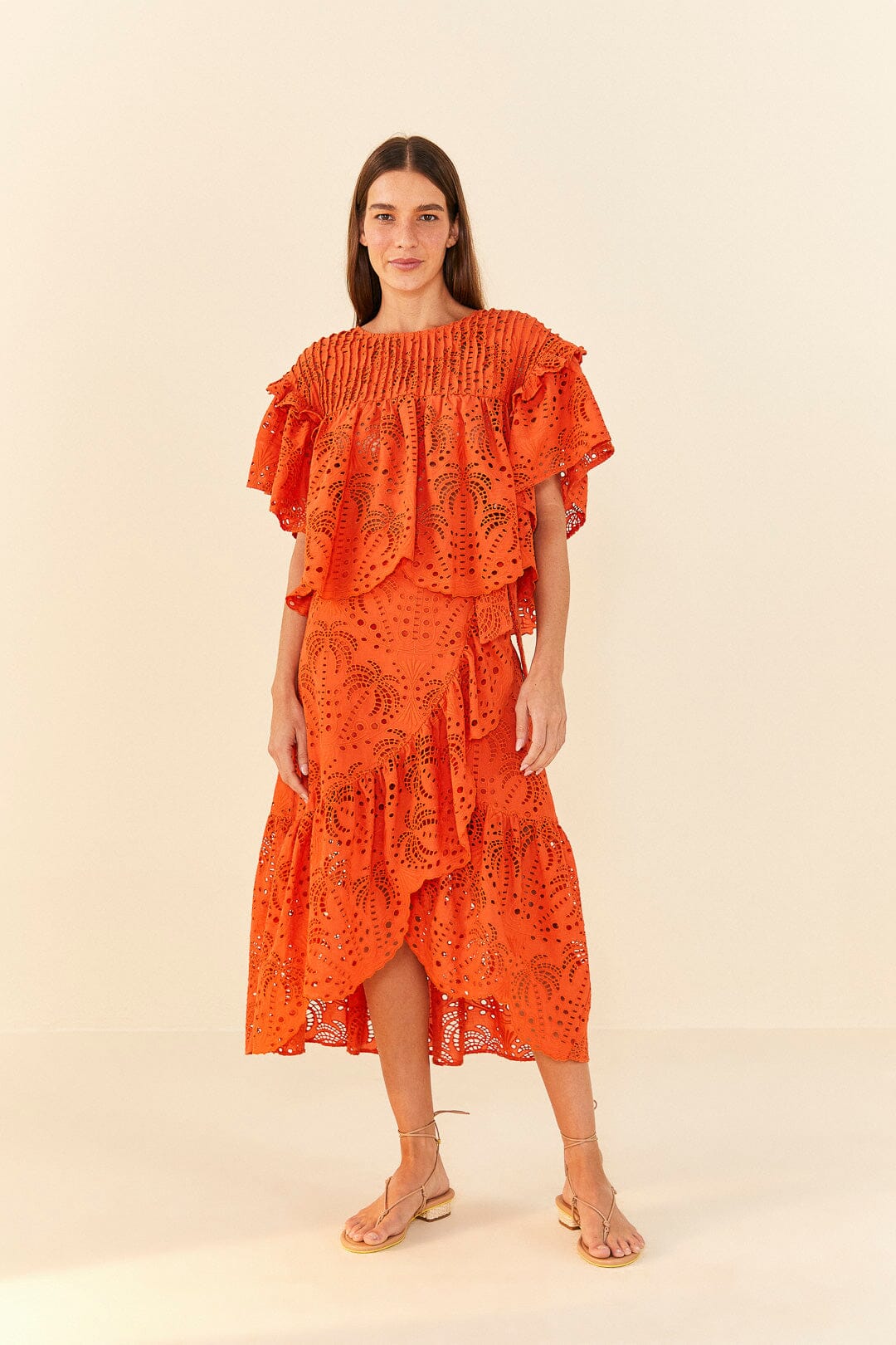 Orange Palm Tree Richelieu Midi Skirt