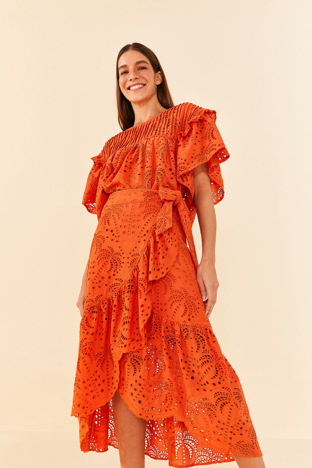 Orange Palm Tree Richelieu Midi Skirt