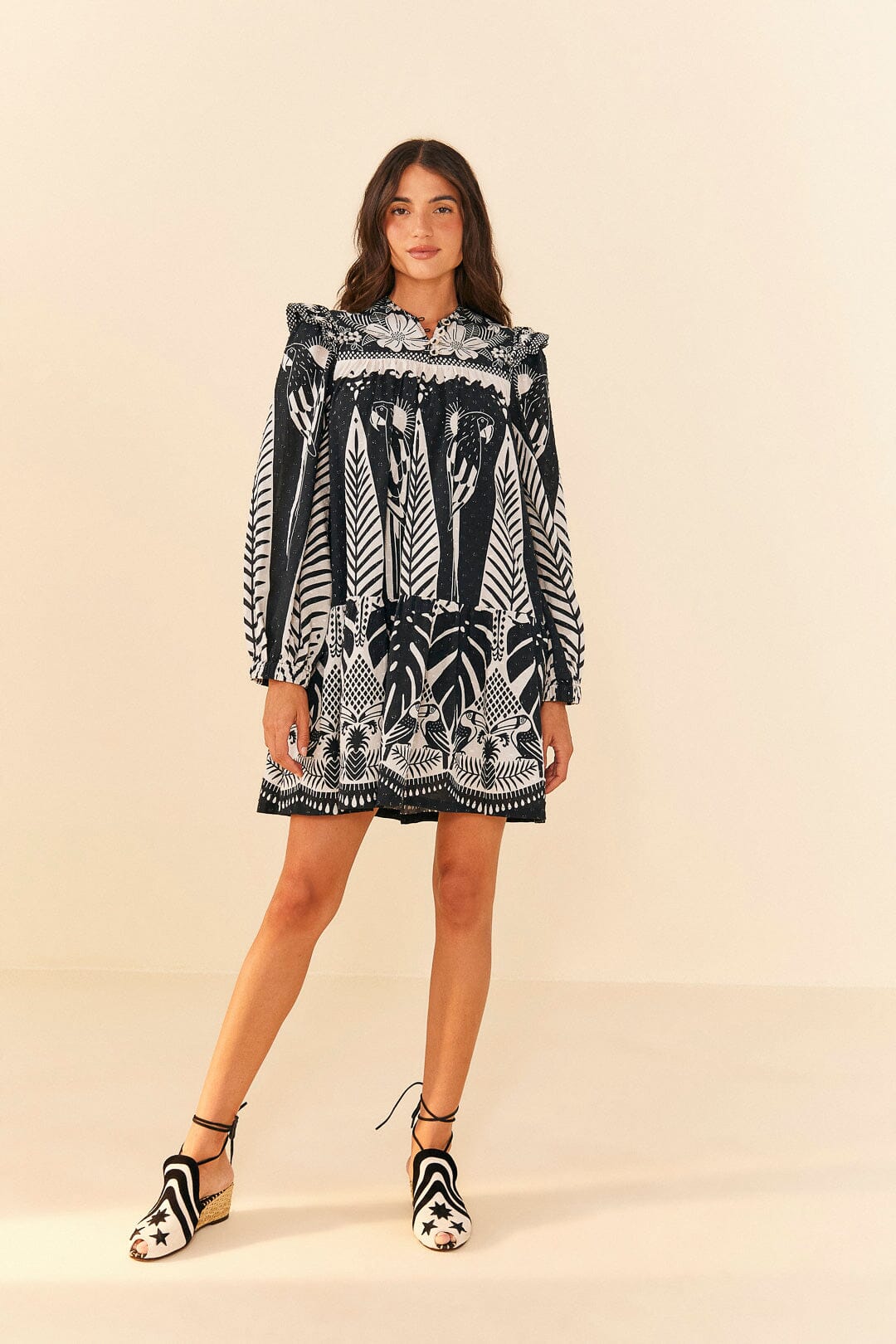 Black Macaw Elegance Long Sleeve Mini Dress