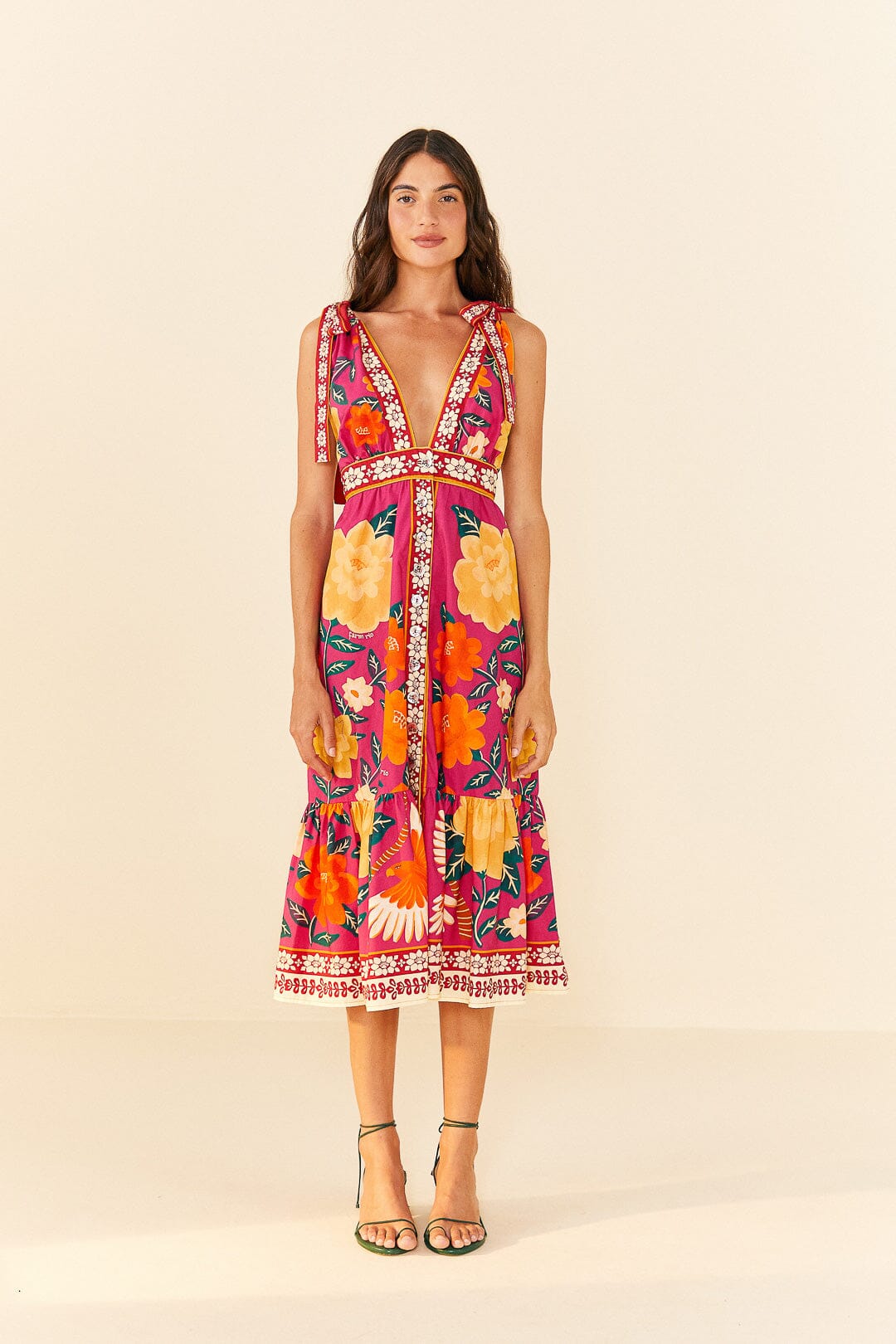 Pink Flower Tapestry Midi Dress