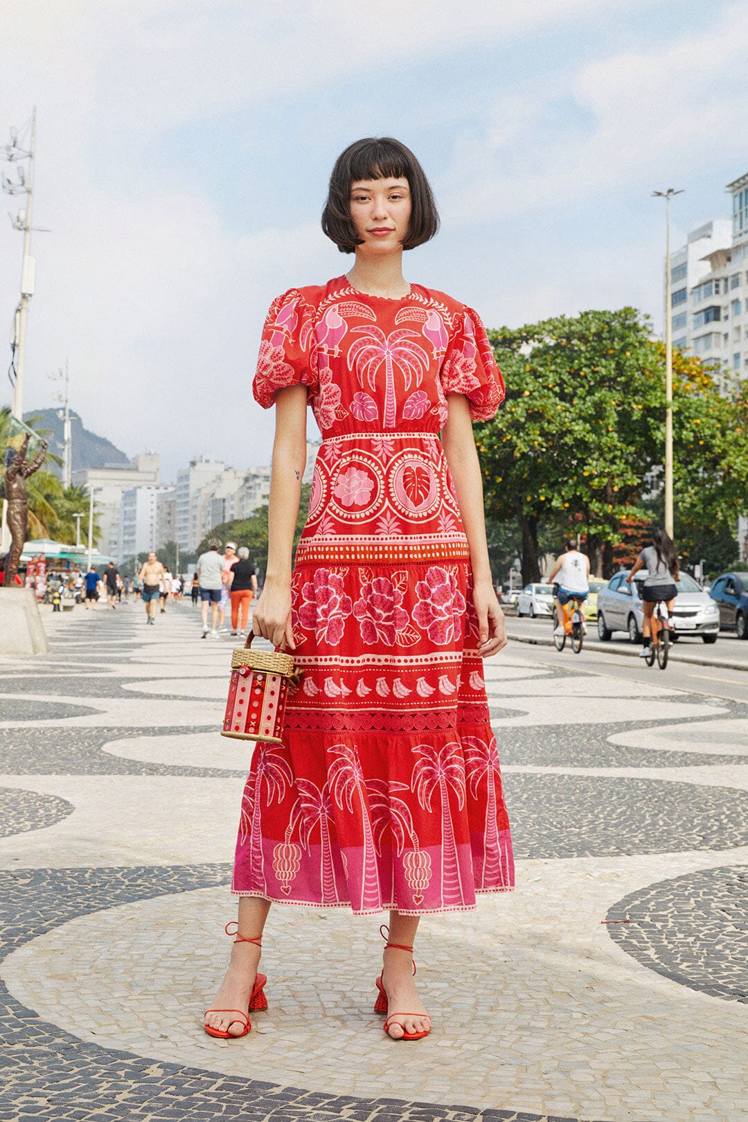 Red Summer Sunrise Midi Dress