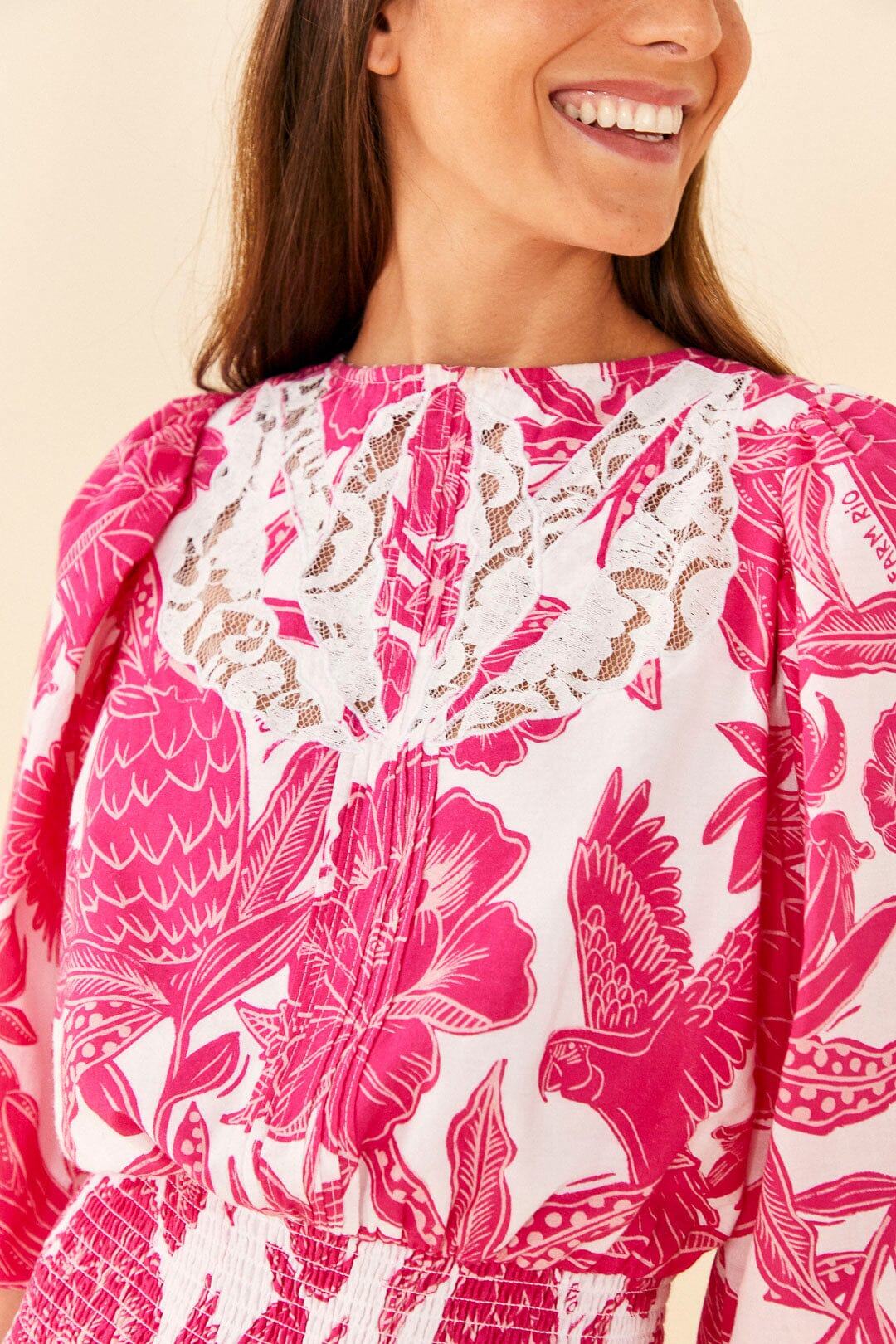 Pink Tropical Woodcut Mini Dress