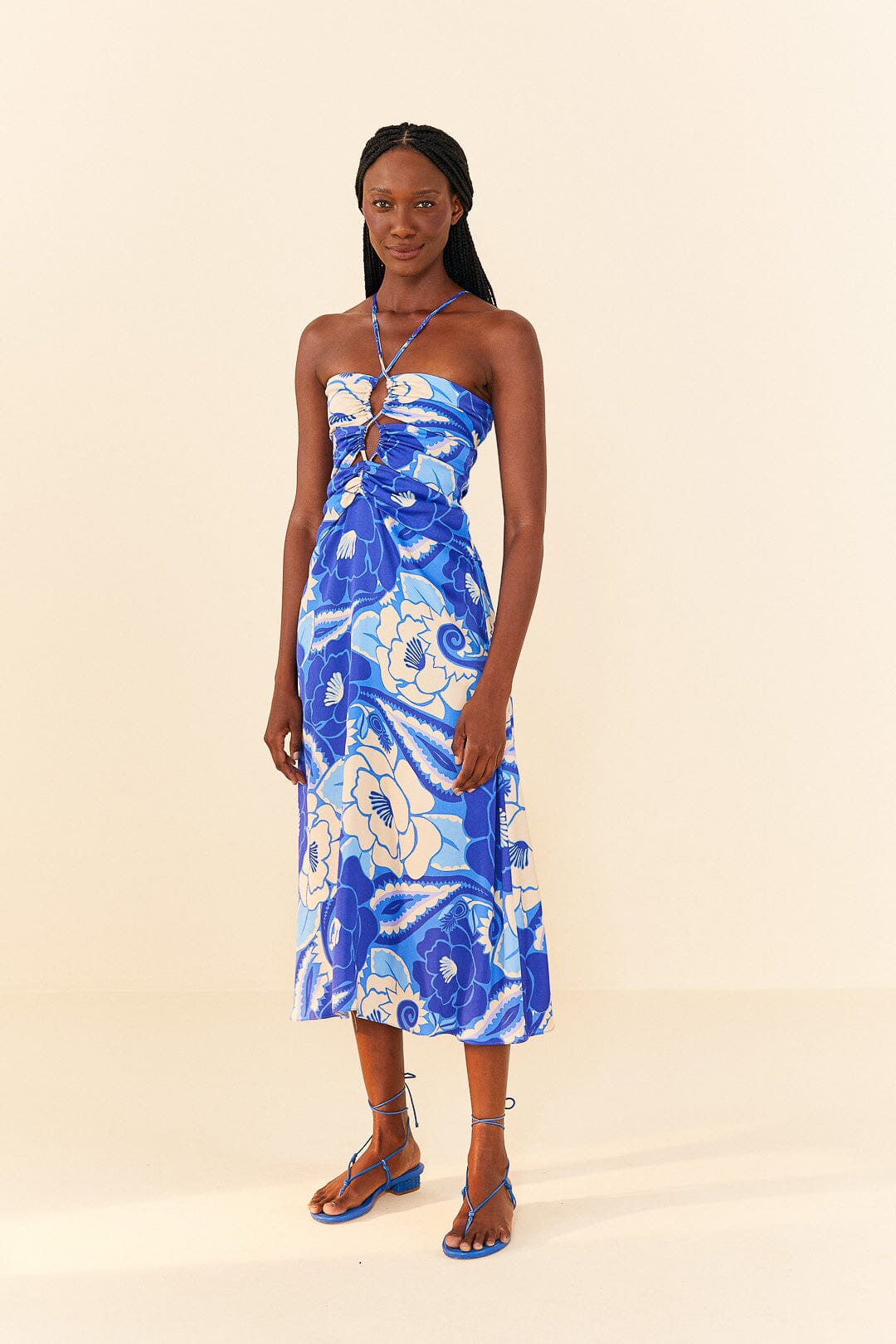 Blue Tropical Groove Lenzing™ Ecovero™ Viscose Midi Dress