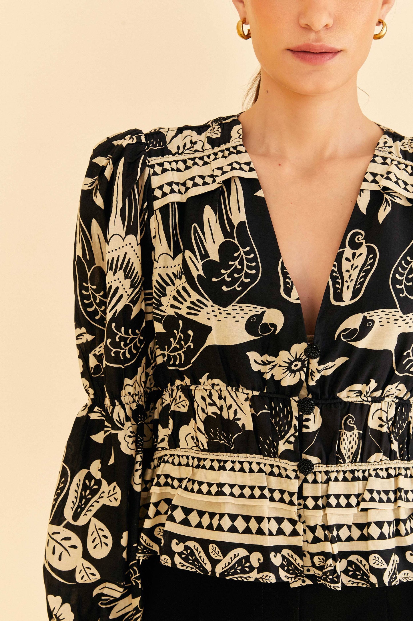 Black Graphic Floral Blouse