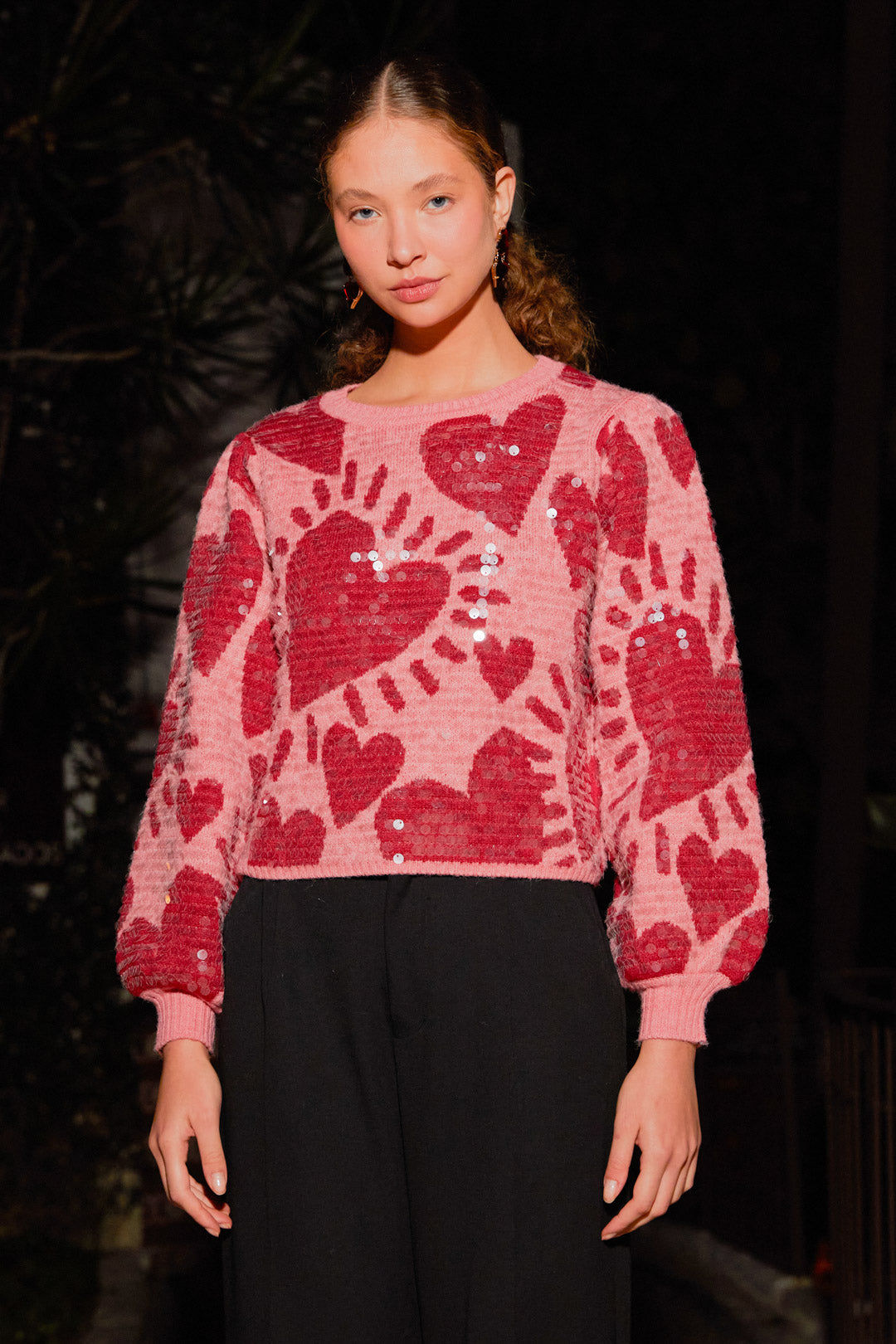 Pink Hearts Sequin Sweater