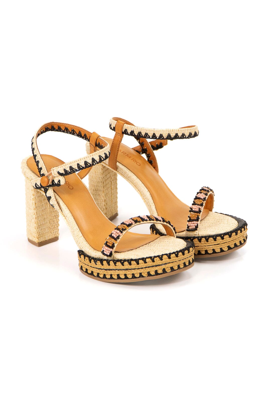 Beige Beaded Heel Platform Sandal