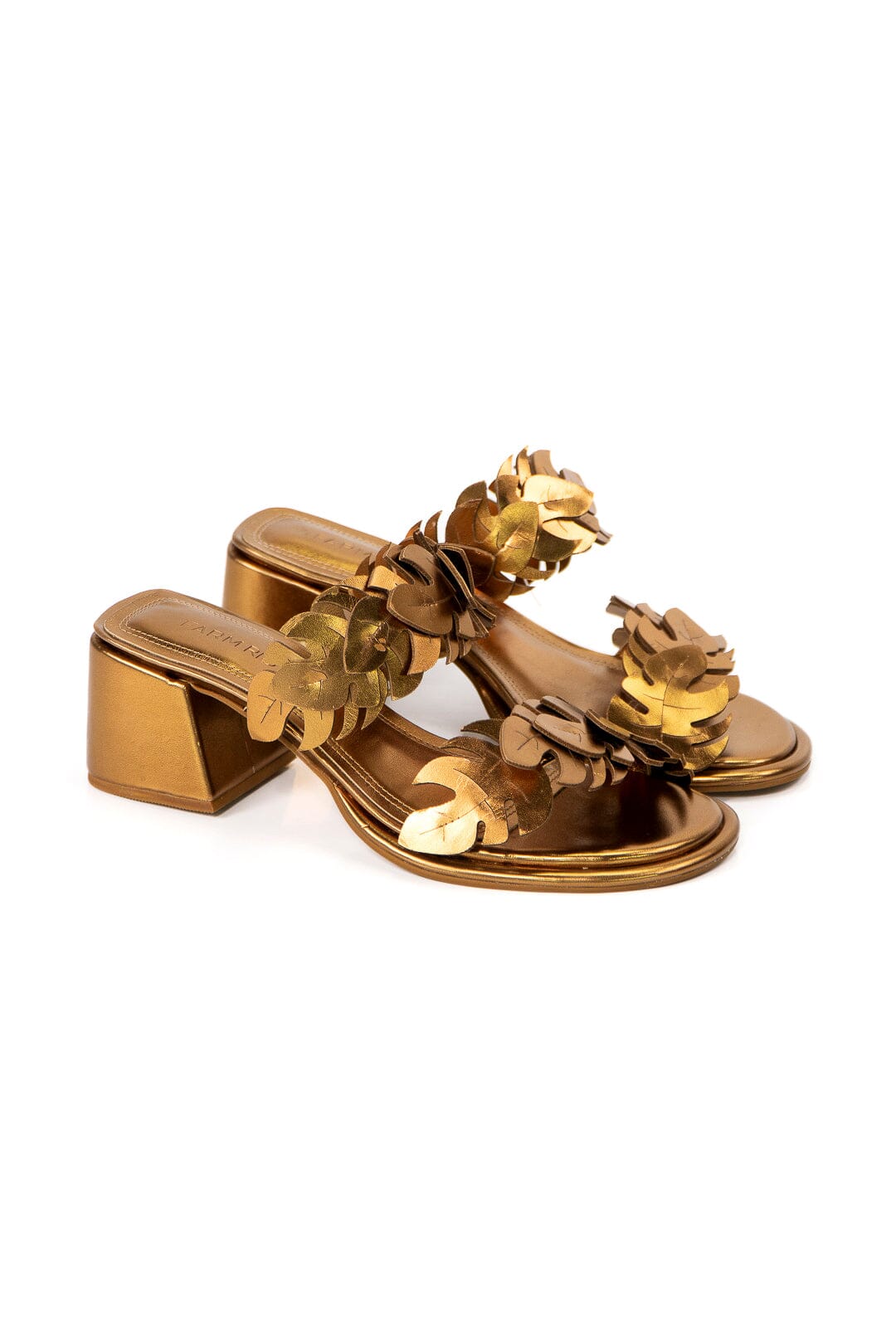 Brass Monstera Mid Heel Slide Sandal