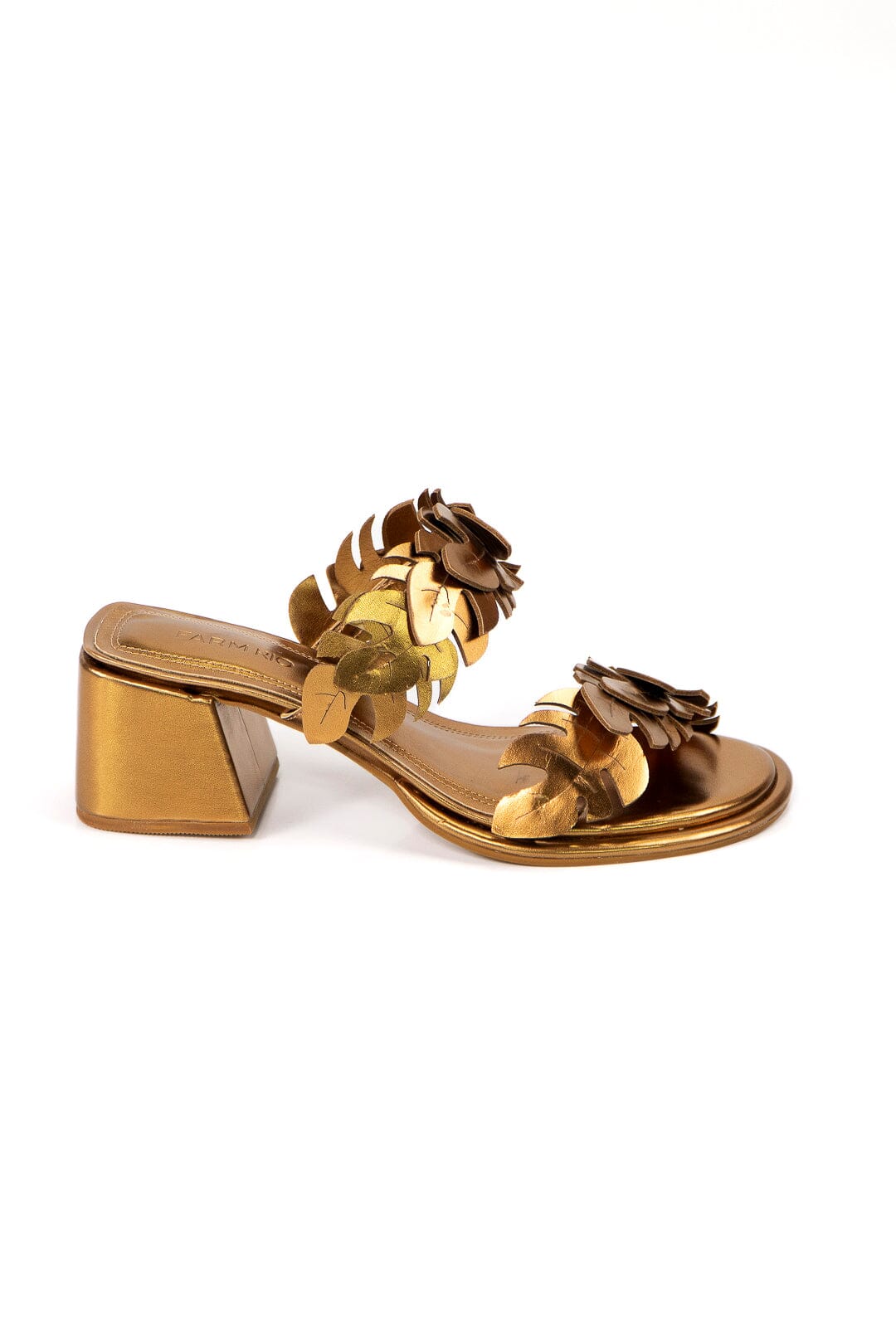 Brass Monstera Mid Heel Slide Sandal