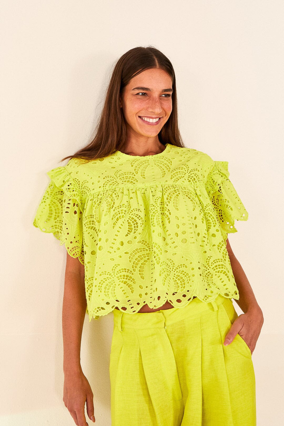 Lime Green Palm Tree Richelieu Blouse