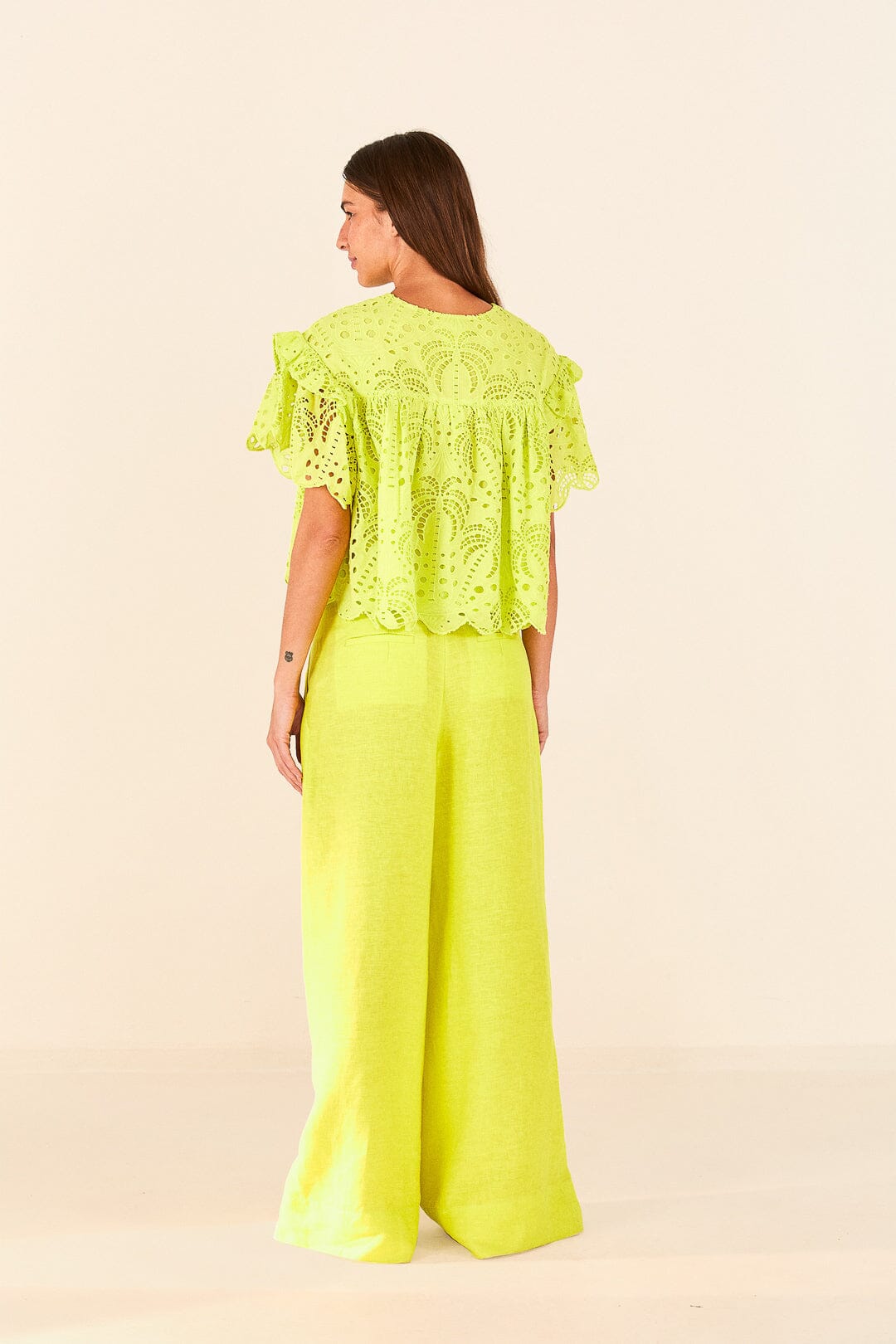 Lime Green Palm Tree Richelieu Blouse