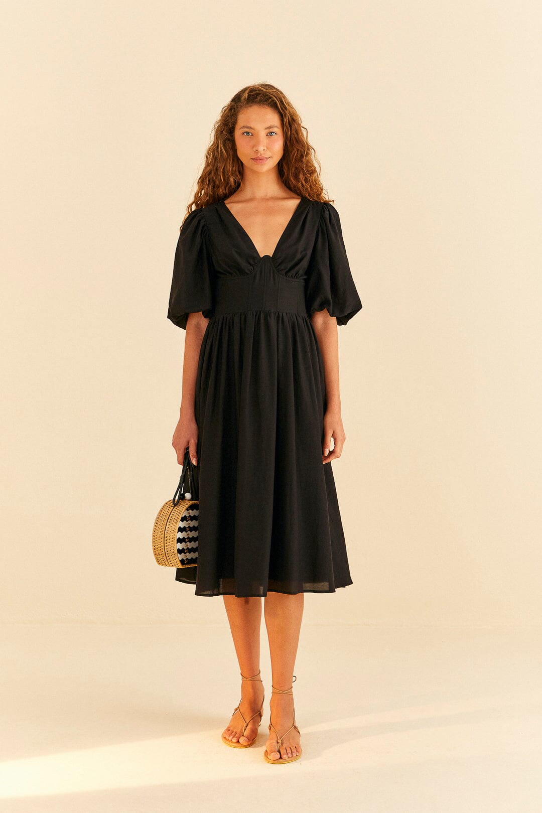 Black Short Sleeves Midi Dress