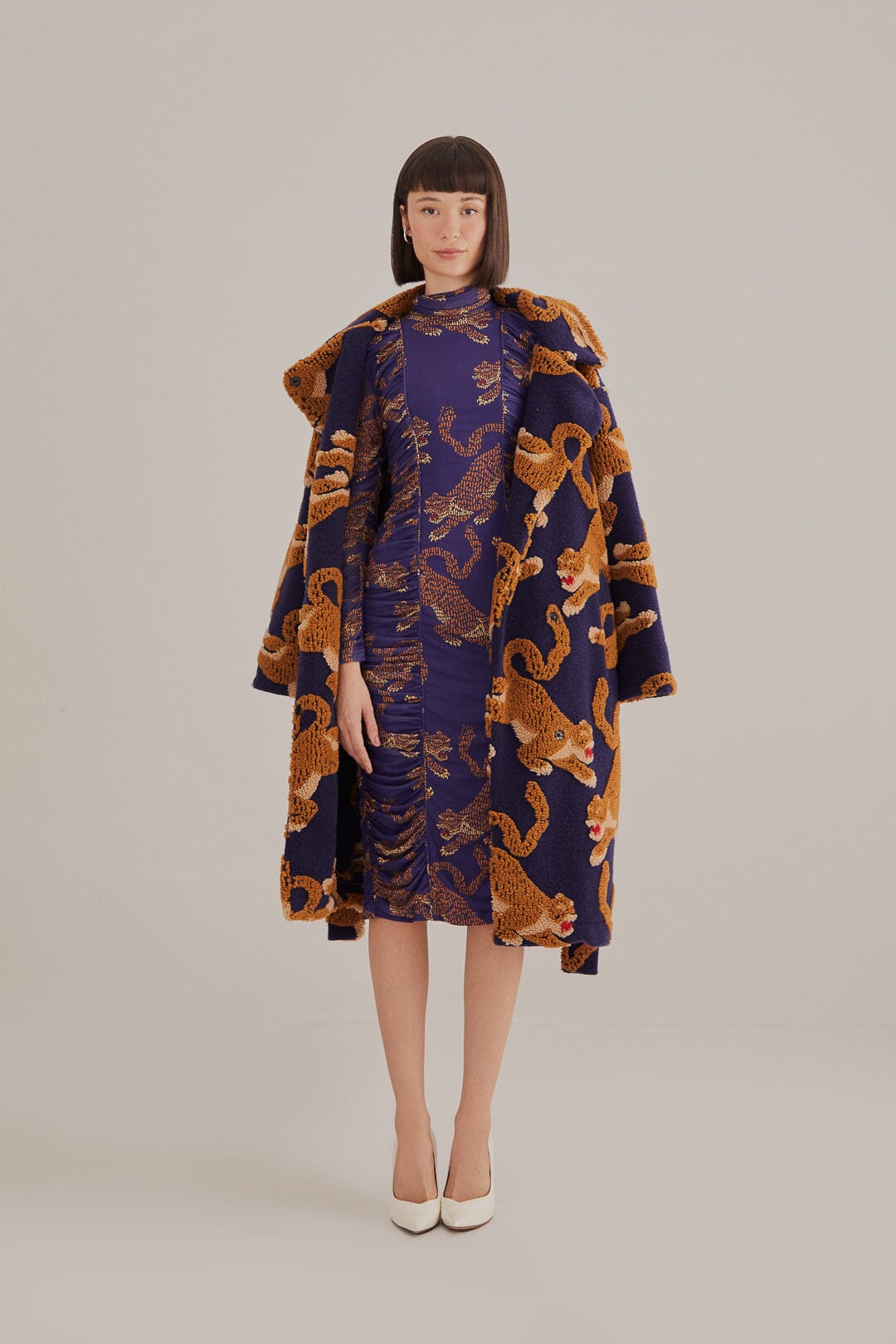 Farm Rio Flowered Leopards Midi Womens Dress XL Smocked Long Sleeve $265
