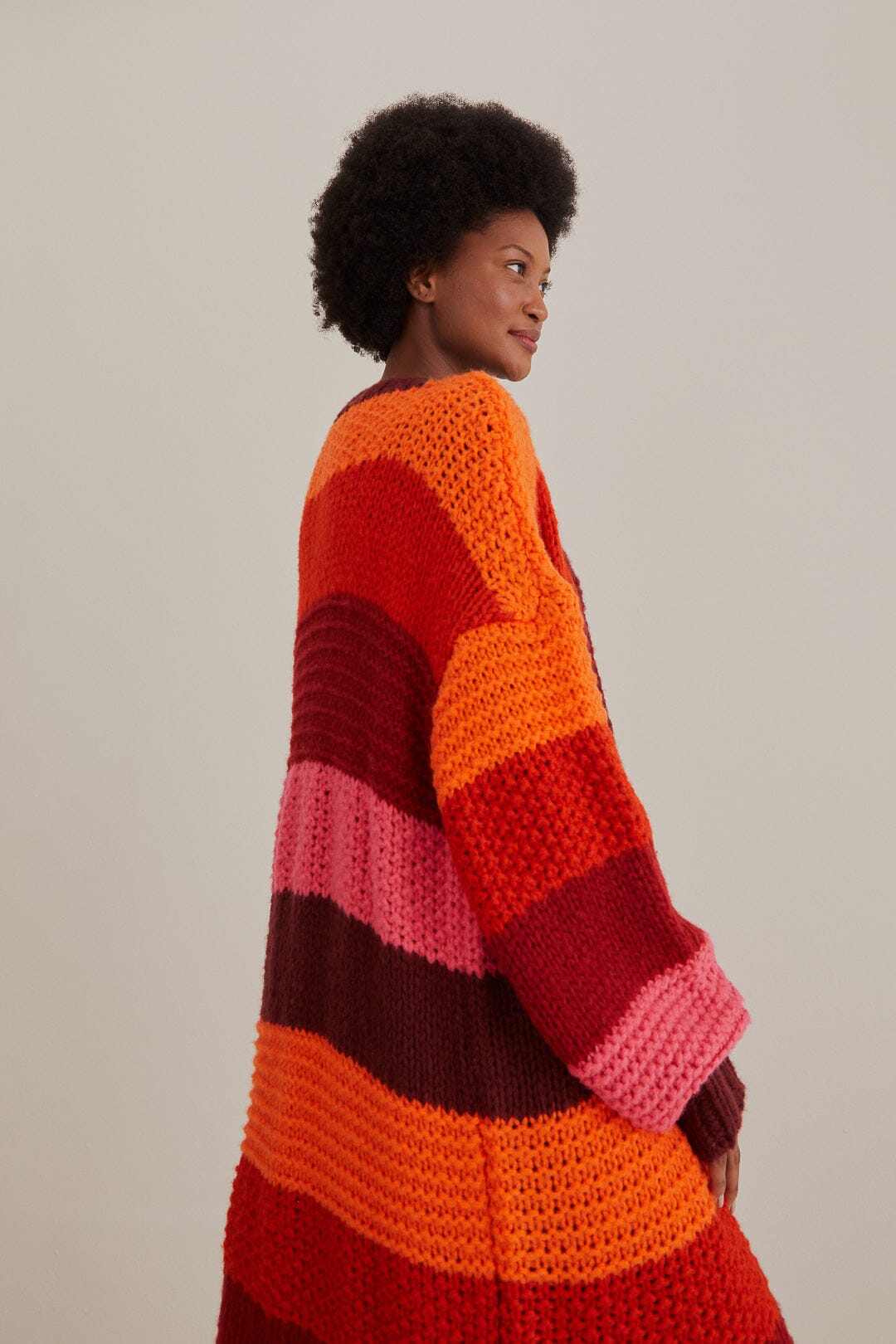 Maxi Cardigan with Knitted Stripes – David's Road US