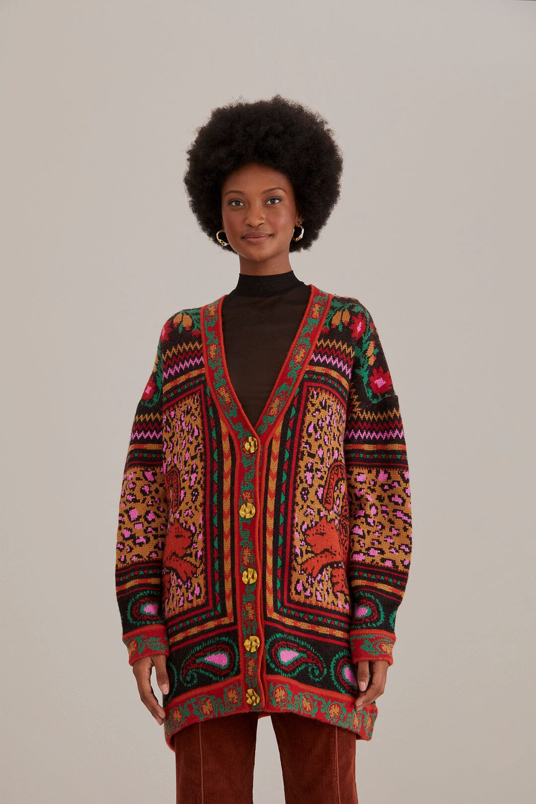 Mixed Tapestry Prints Knit Cardigan