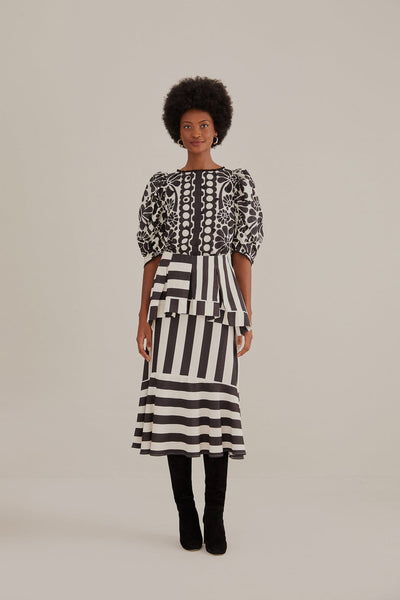 Black and white outlet stripe skirt midi