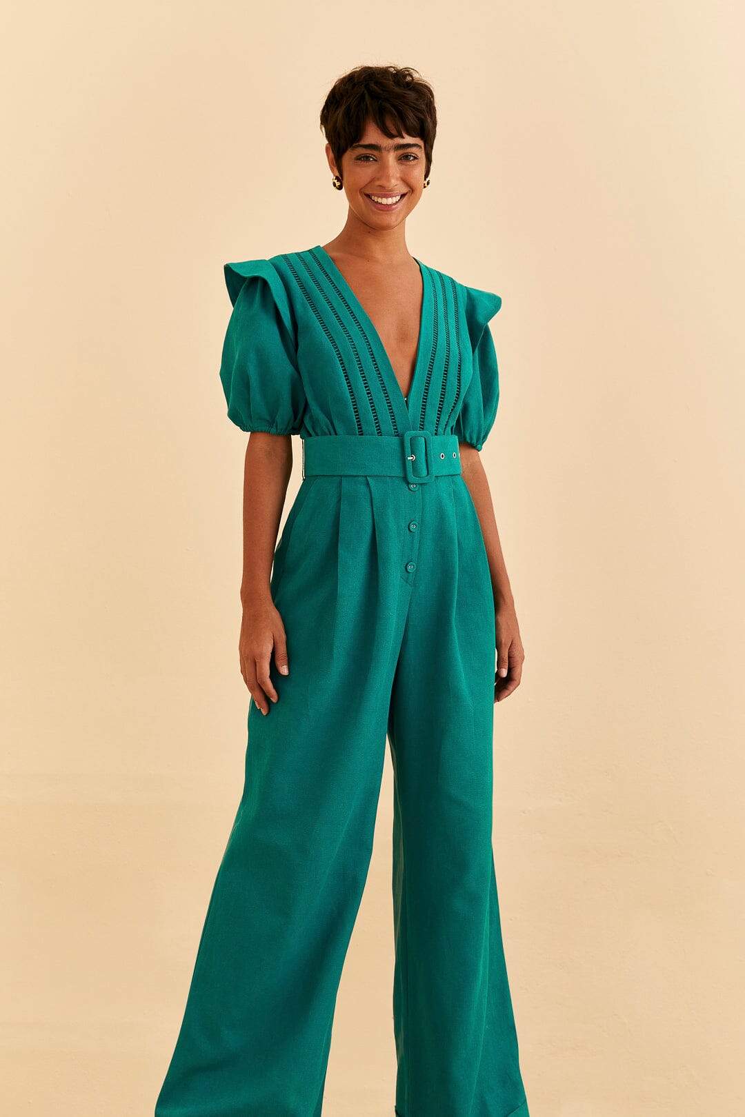 Emerald Pleated Short Sleeve Jumpsuit – FARM Rio