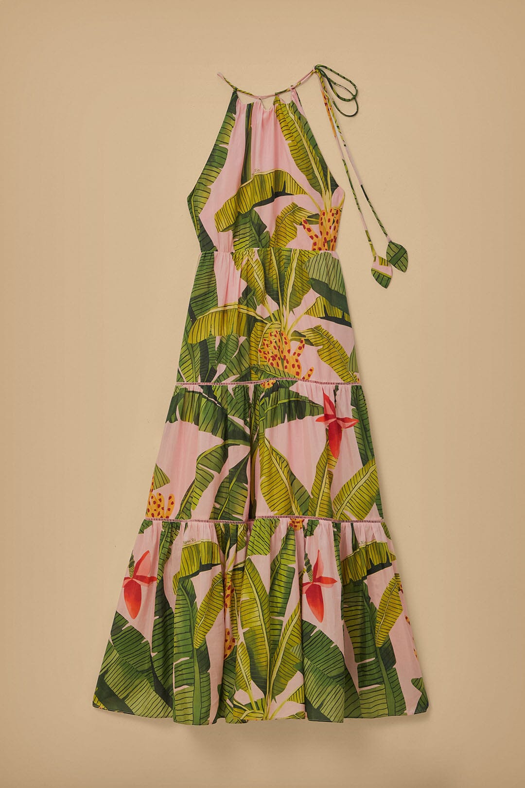 Pink Banana Leaves Sleeveless Maxi Dress