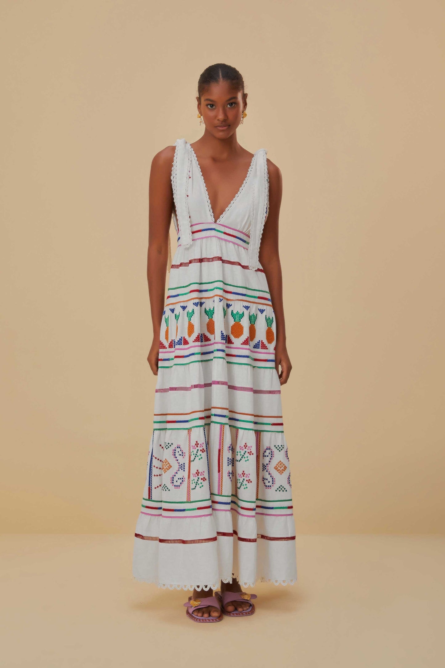 Off-White Embroidered Maxi Dress