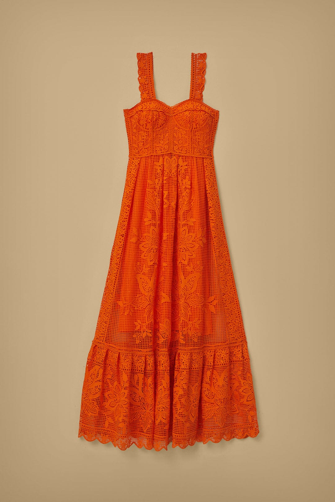 Orange Guipure Sleeveless Maxi Dress