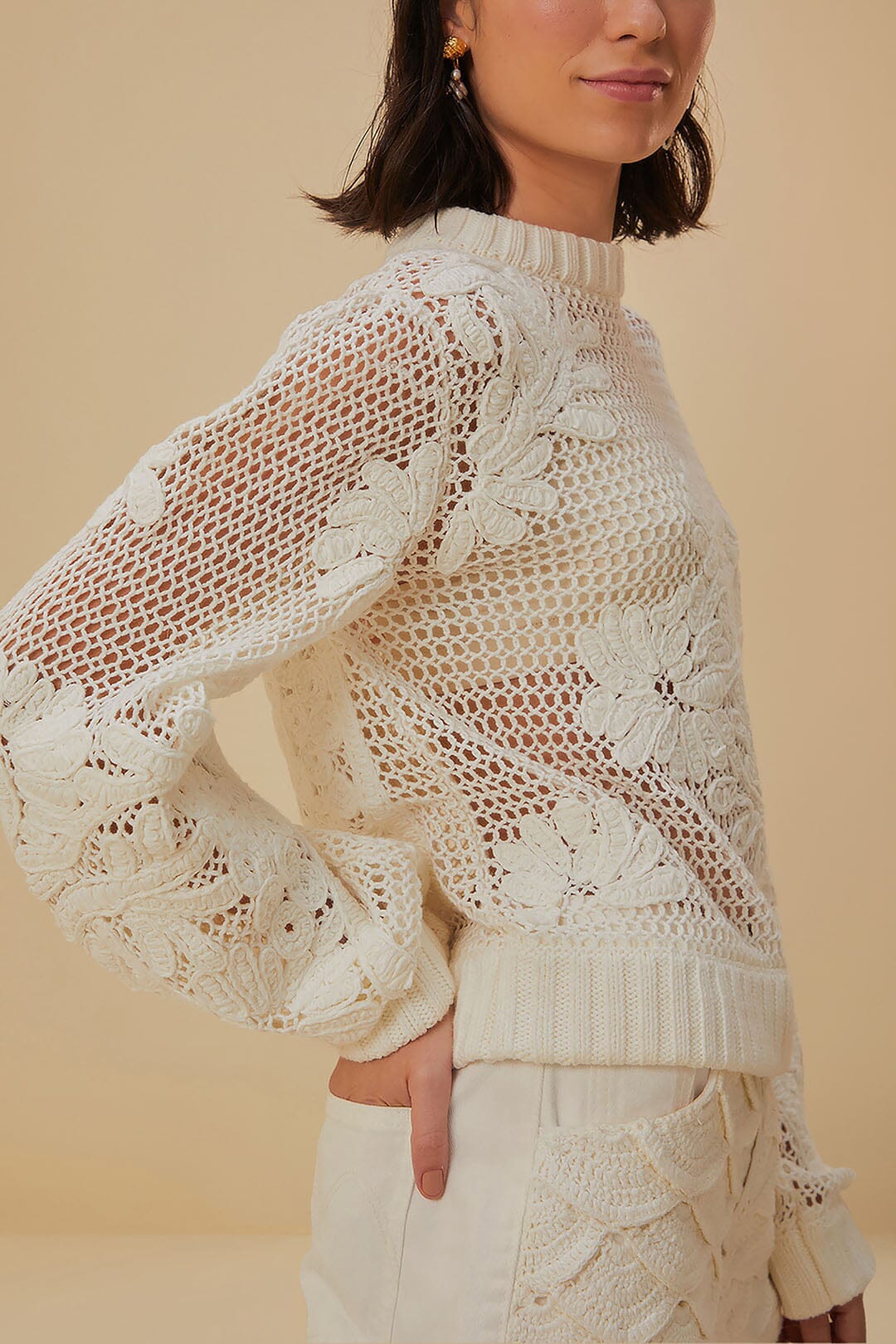 White Embroidered Knit Sweater