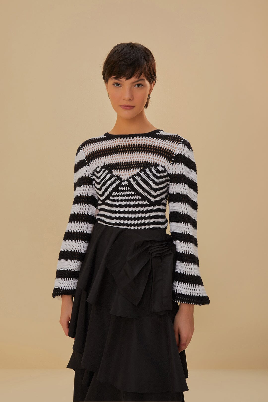 Black and White Stripes Crochet Blouse