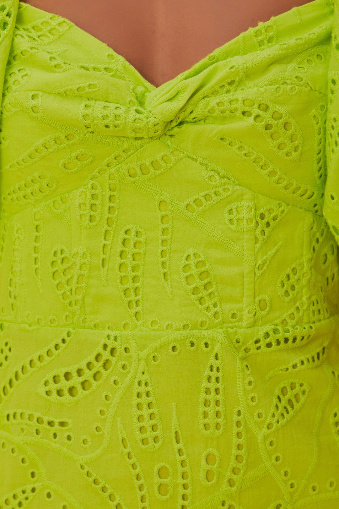 Green Monstera Eyelet Short Sleeve Mini Dress
