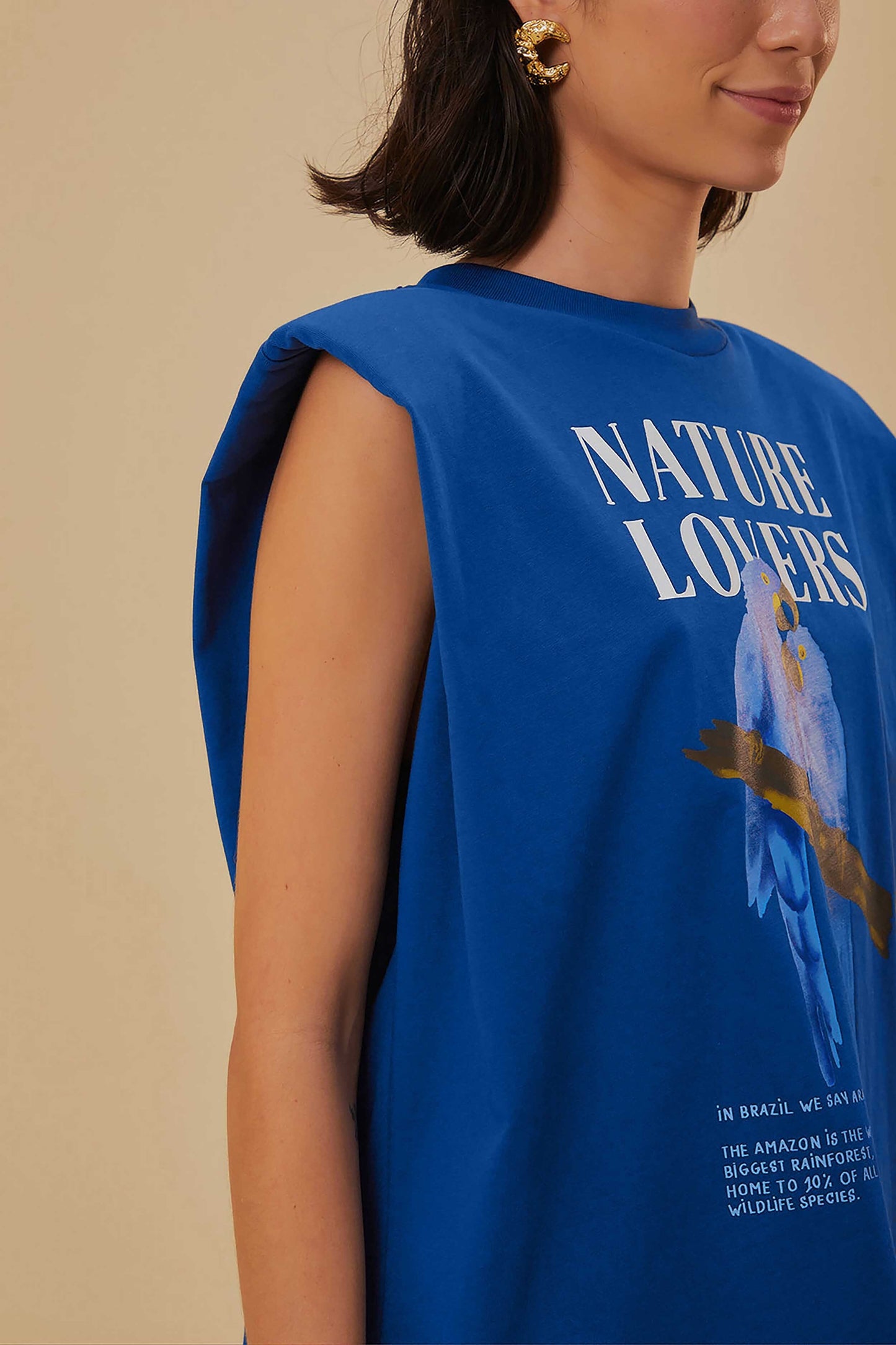Blue Nature Lovers Shoulder Pad Organic Cotton T-Shirt