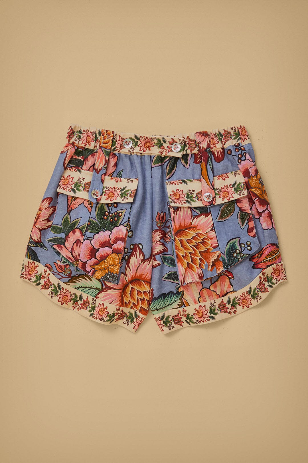 Blue Wonderful Bouquet Euroflax™ Linen Shorts