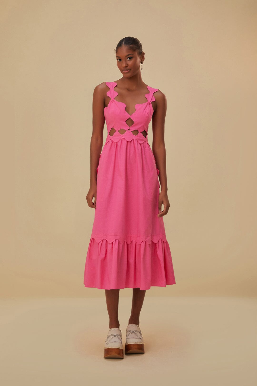 Pink Cut-Out Organic Cotton Midi Dress