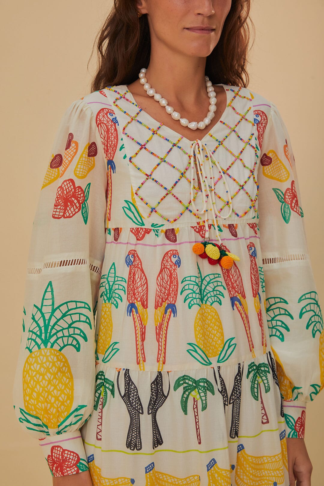 Off-White Tropicolors Yoke Embroidered Midi Dress