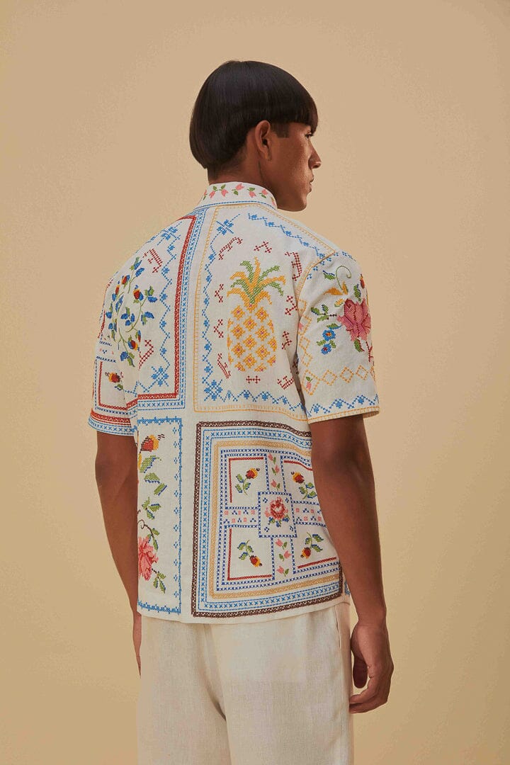 Tropical Cross Stitch Embroidered Shirt