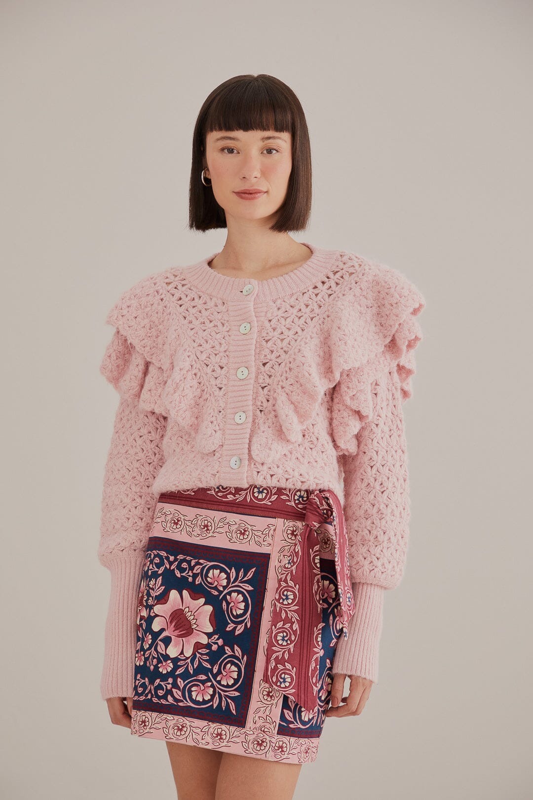 Pink Flower Texture Knit Cardigan – FARM Rio