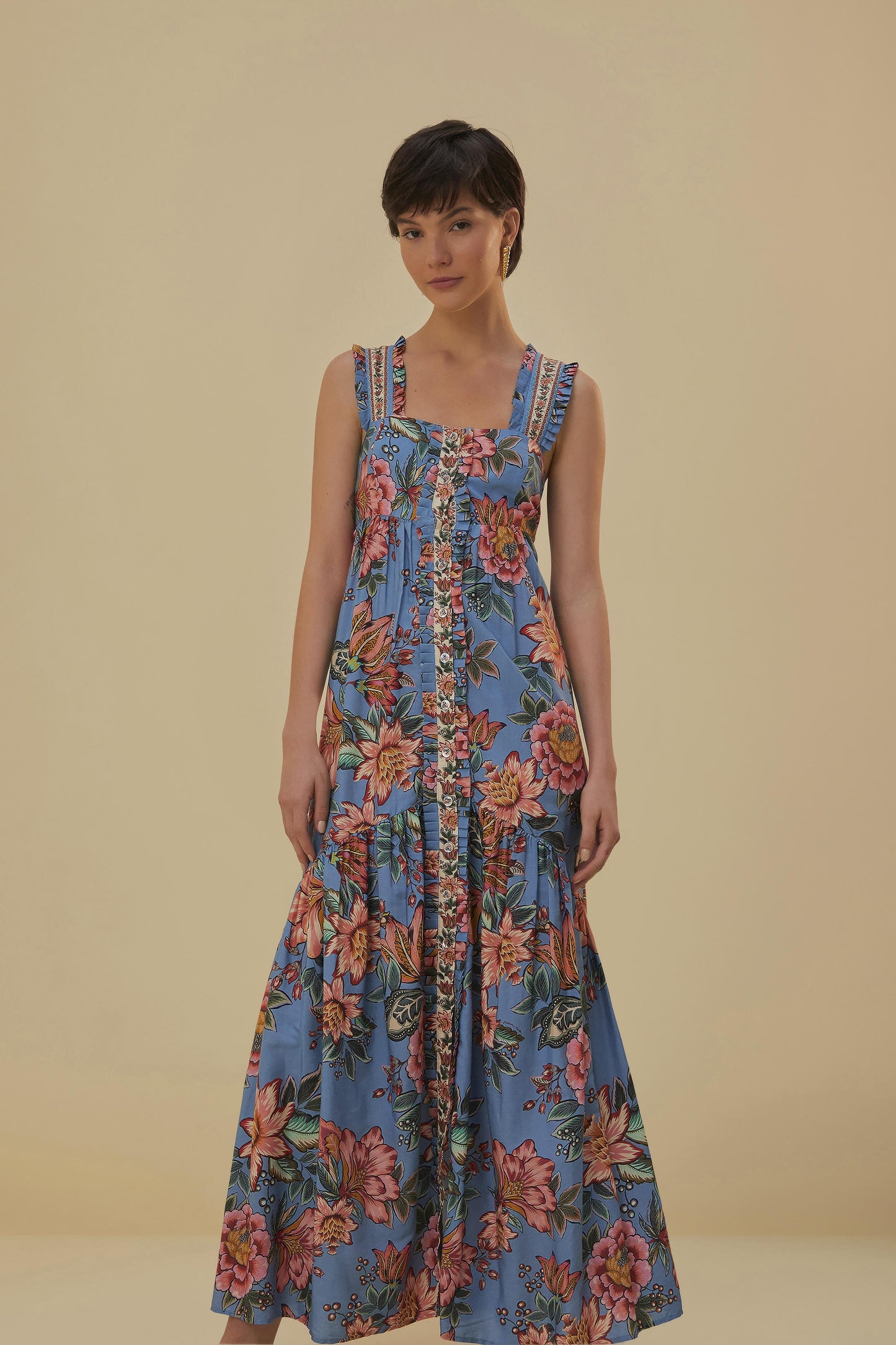 Blue Wonderful Bouquet Sleeveless Maxi Dress