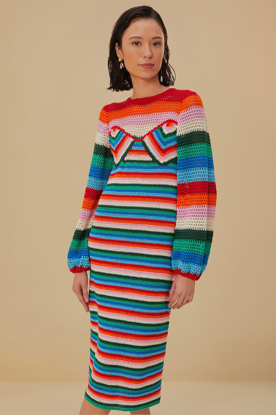 Colorful Stripes Crochet Midi Dress