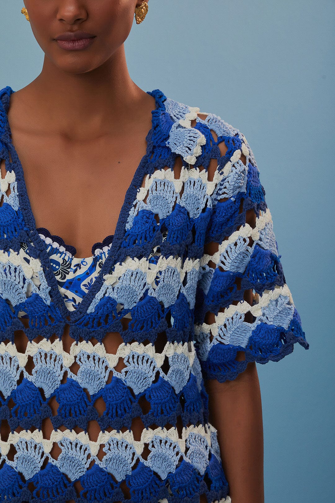 Blue Fan Stitch Crochet Dress