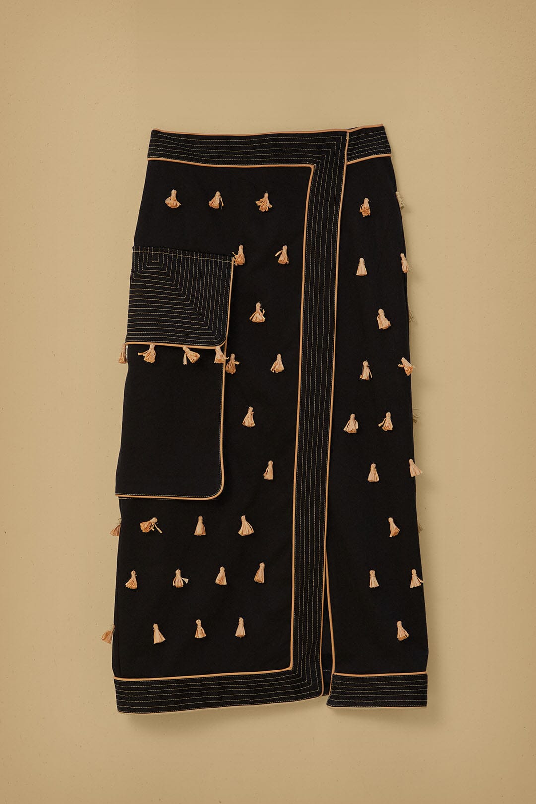 Black Raffia Fringed Skirt