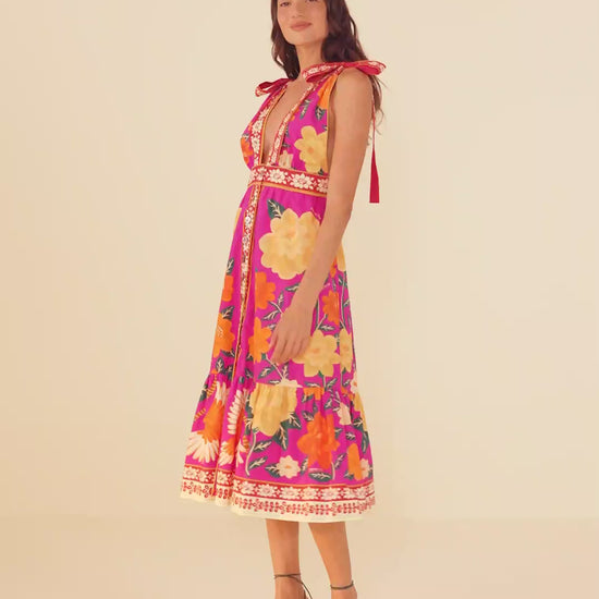 Pink Flower Tapestry Midi Dress – FARM Rio